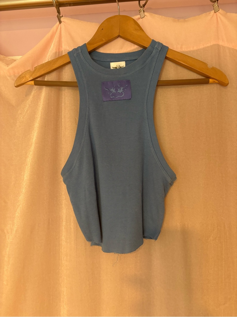 Boys Lie Blue Ribbed Crop Top with Purple Patch